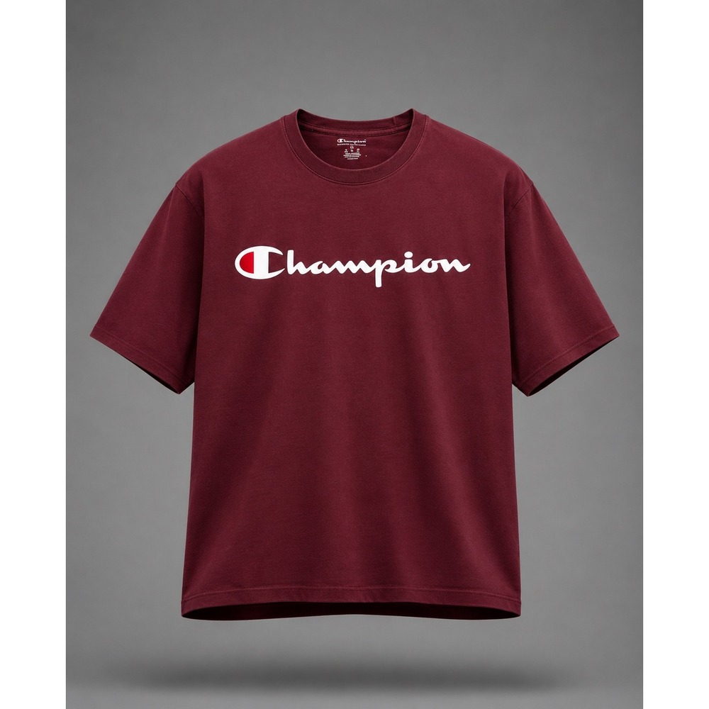 🍁Champion Mens XL‎ Maroon Burgundy Script Logo Short Sleeve Cotton T-Shirt